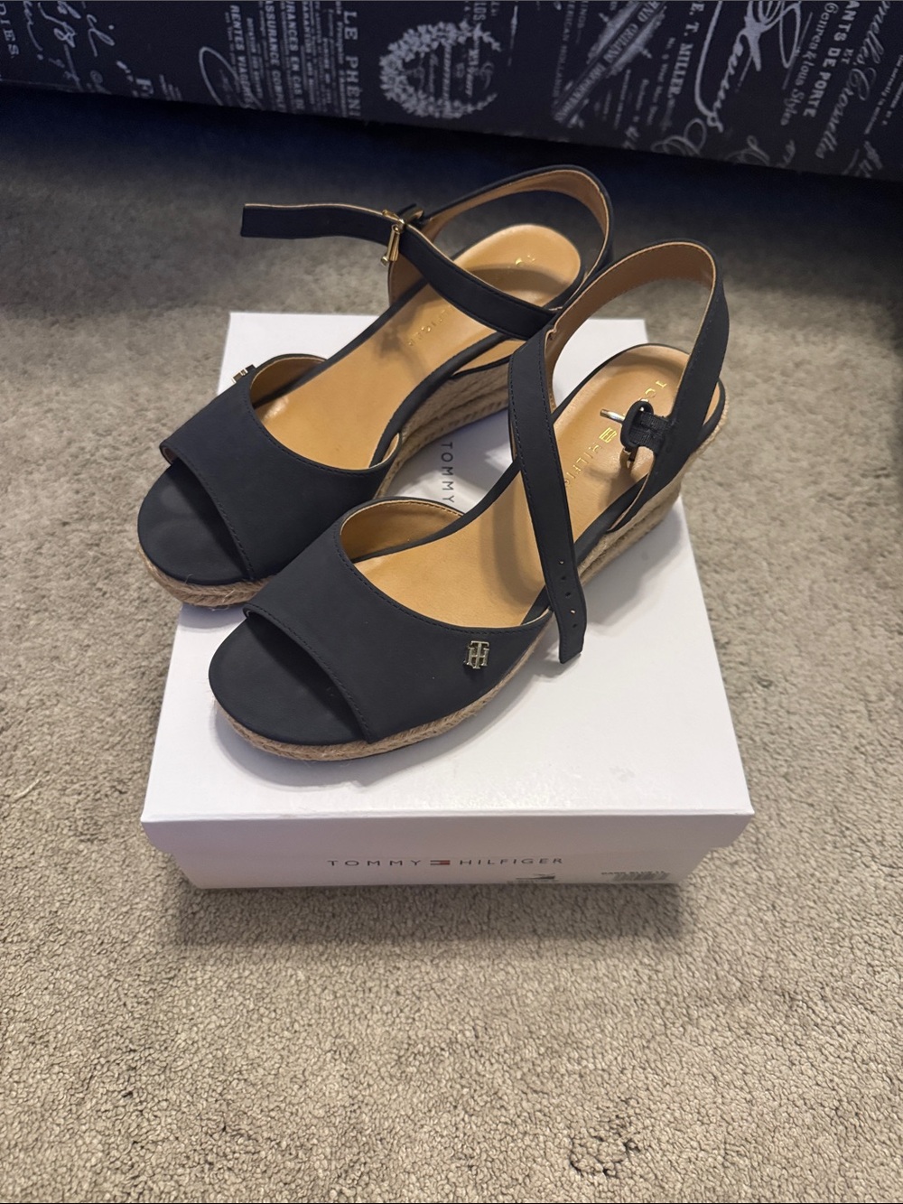 Tommy Hilfiger Navy Espadrille Wedge Sandals with Ankle Strap - Picture 3 of 12